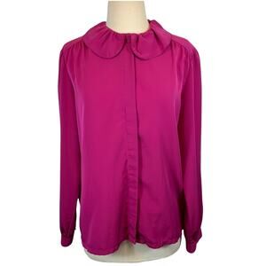 Vintage Pendleton Fuschia Pink Pilgram Collared Button Down Blouse Size Large